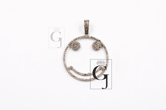 Beautiful Designer Smiley Rosecut Pave Diamond Pendant 925 Sterling Silver Handmade Finish Diamond Charms Necklace Pendant Jewelry Supplies