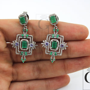 Beautiful Designer Emerald Earring Rosecut Pave Diamond Earrings 925 Sterling Silver Handmade Diamond Earring Schendlier Earring