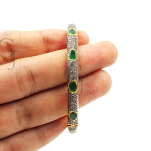 Fashionable 14k gold emerald bangle Rosecut pave diamond bangle bracelet 925 sterling silver handmade finish diamond bangle bracelet