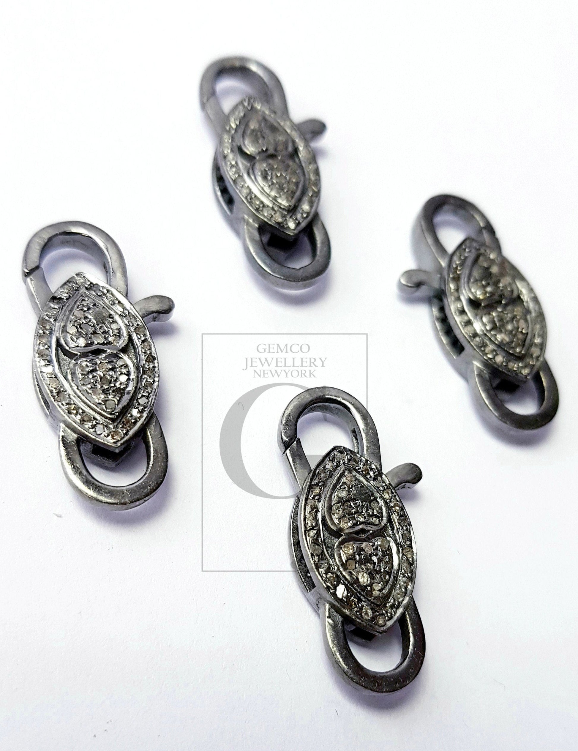 Rosecut pave diamond lobster design clasp 925 sterling silver handmade finish clasp with matching jump ring