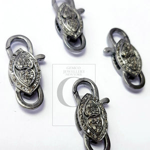 Rosecut pave diamond lobster design clasp 925 sterling silver handmade finish clasp with matching jump ring