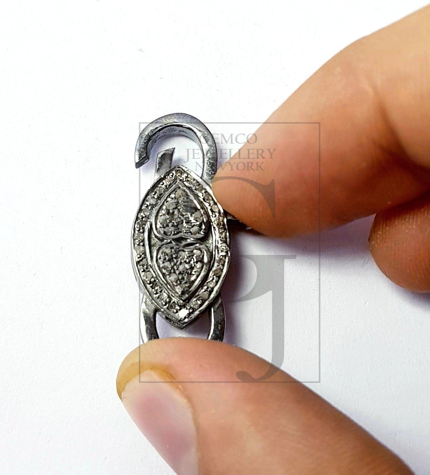 Rosecut pave diamond lobster design clasp 925 sterling silver handmade finish clasp with matching jump ring