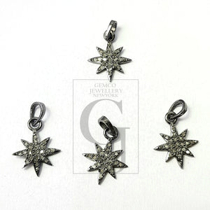 Beautiful Starburst Designer Rosecut Pave Diamond Pendant 925 Sterling Silver Handmade Finish Diamond Charms Pendant