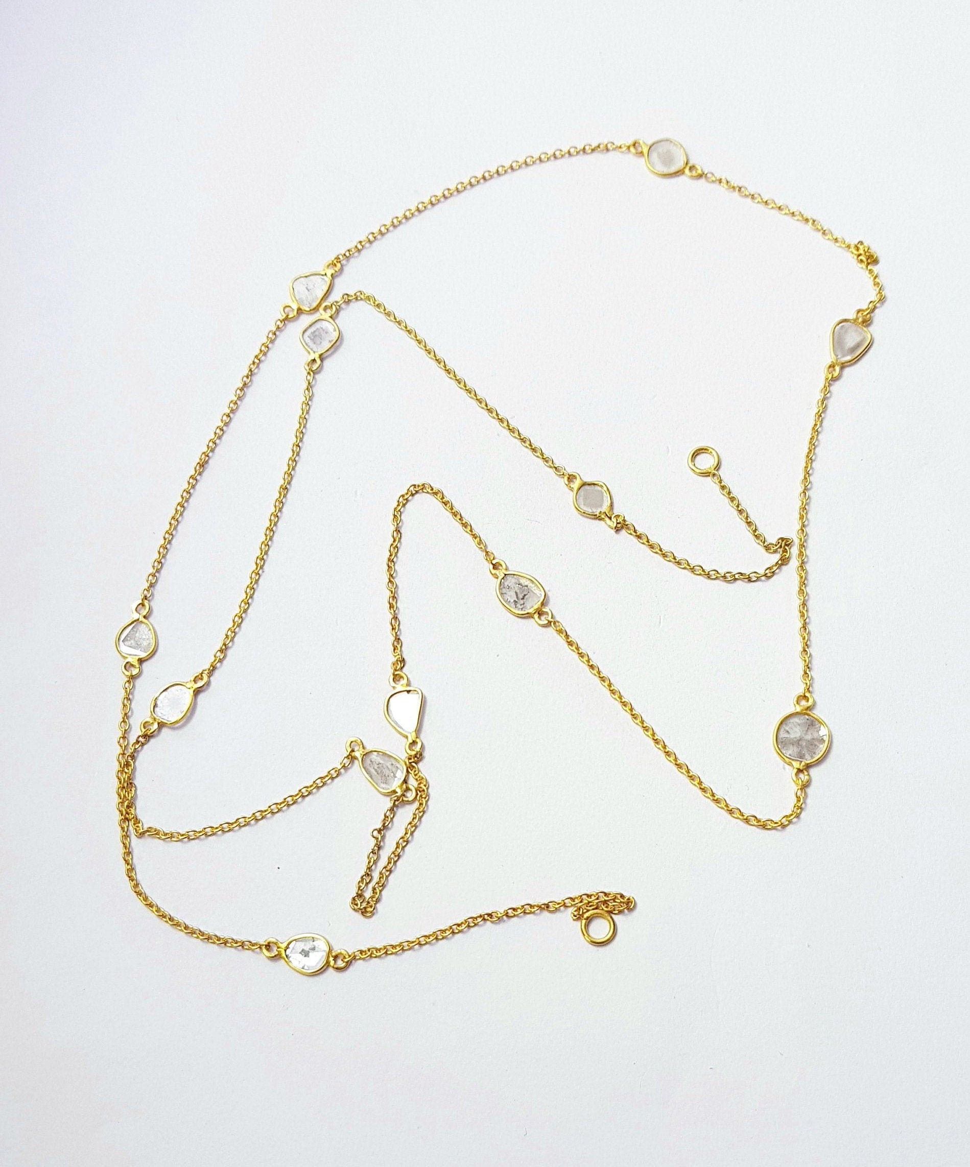 Antique finish oxidized and vermail Gold  925 sterling silver handmade slice polki diamond Flat diamond paper diamond chains necklace chains