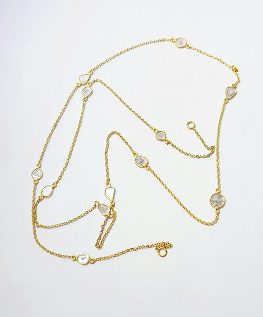 Antique finish oxidized and vermail Gold  925 sterling silver handmade slice polki diamond Flat diamond paper diamond chains necklace chains