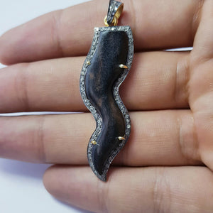 Beautiful Designer Wooden Pave Diamond Pendant 925 Sterling Silver Handmade Finish Diamond Pendant Jewelry
