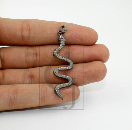 Fashionable snake designer pendant Rosecut pave diamond pendant 925 sterling silver handmade finish diamond jewelry necklace pendant