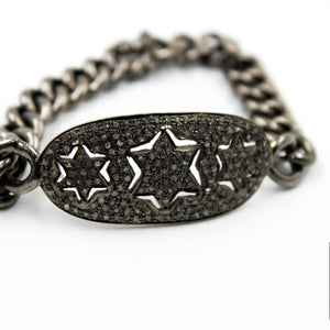 Antique Look Oxidized Star Designer Bracelet Rosecut Pave Diamond Bangle Bracelet 925 Sterling Silver Handmade Finish Diamond Bangle Bracelet