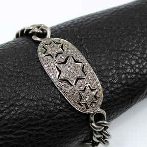 Antique Look Oxidized Star Designer Bracelet Rosecut Pave Diamond Bangle Bracelet 925 Sterling Silver Handmade Finish Diamond Bangle Bracelet