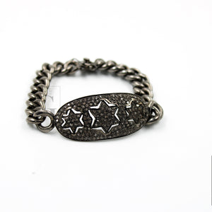 Antique Look Oxidized Star Designer Bracelet Rosecut Pave Diamond Bangle Bracelet 925 Sterling Silver Handmade Finish Diamond Bangle Bracelet