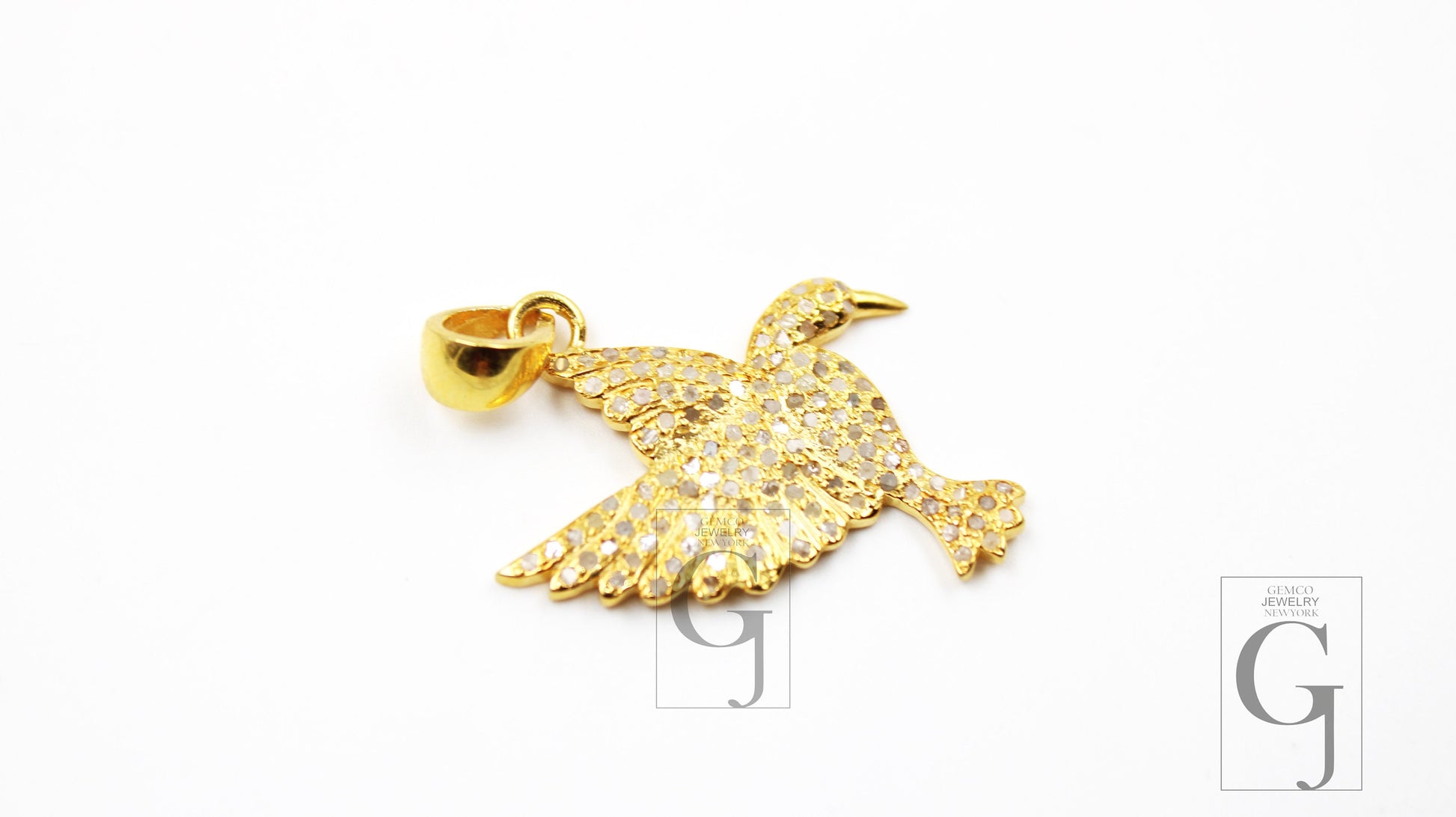 Beautiful 14k Gold Designer Bird Pendant Rosecut Pave Diamond Pendant 925 Sterling Silver Handmade Finish Diamond Charms Necklace Pendant