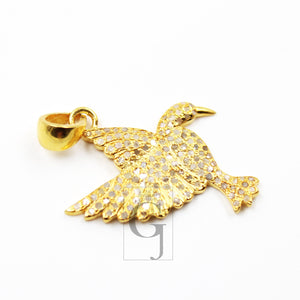 Beautiful 14k Gold Designer Bird Pendant Rosecut Pave Diamond Pendant 925 Sterling Silver Handmade Finish Diamond Charms Necklace Pendant