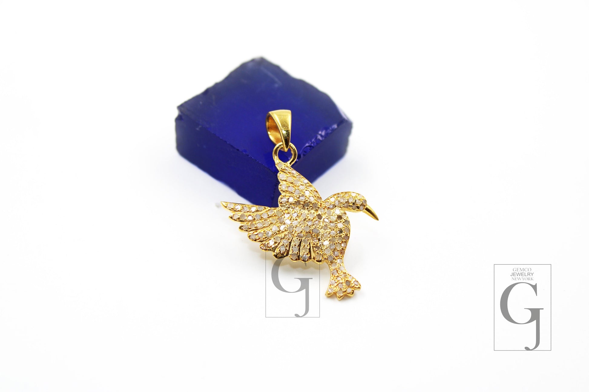 Beautiful 14k Gold Designer Bird Pendant Rosecut Pave Diamond Pendant 925 Sterling Silver Handmade Finish Diamond Charms Necklace Pendant