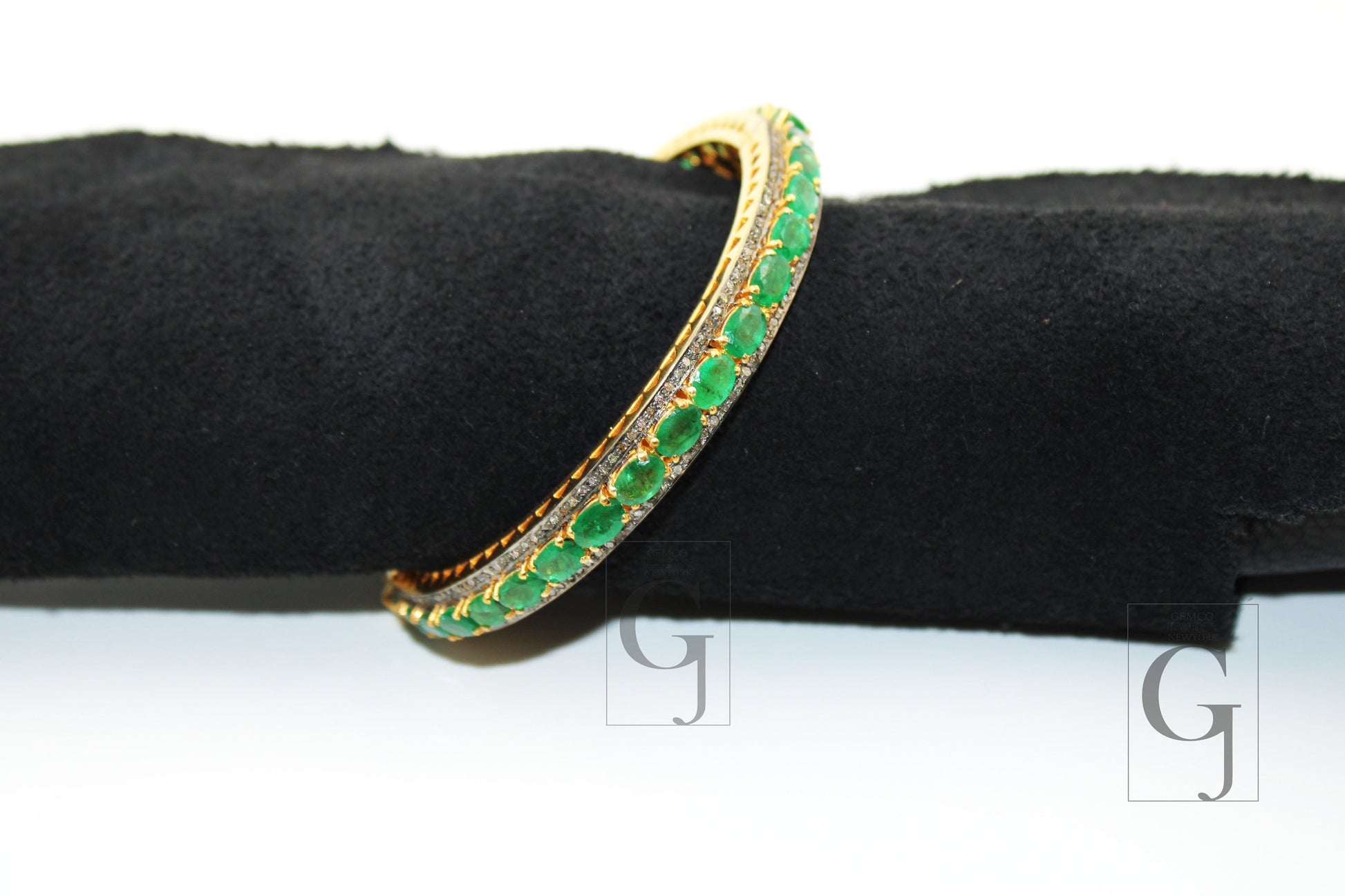 Beautiful 14k Gold Emerald Bangle Rosecut Pave Diamond Bangle Bracelet 925 Sterling Silver Handmade Finish Diamond Bangle Bracelet