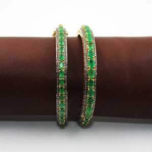 Beautiful 14k Gold Emerald Bangle Rosecut Pave Diamond Bangle Bracelet 925 Sterling Silver Handmade Finish Diamond Bangle Bracelet