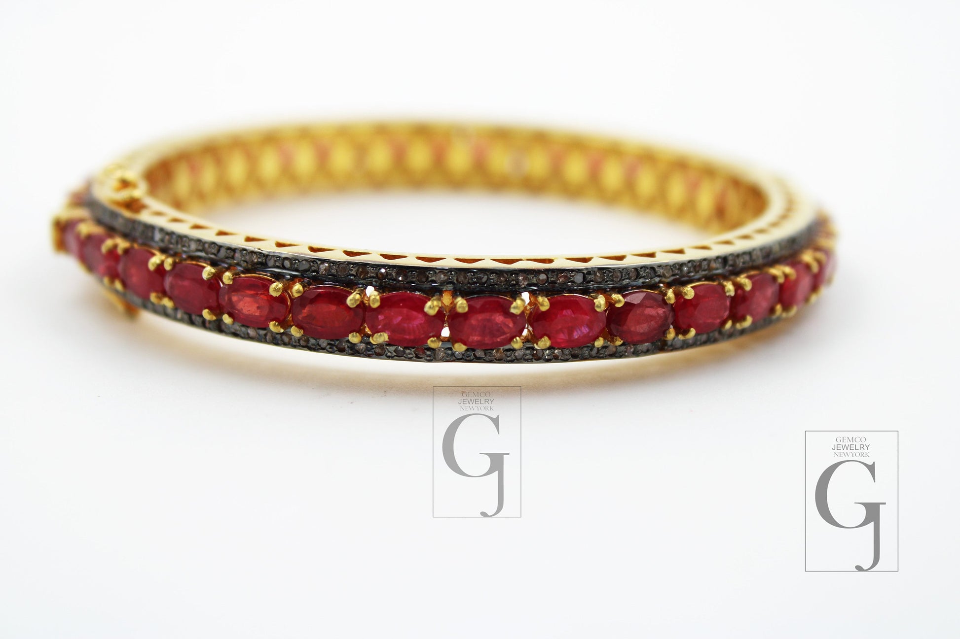 Fashionable 14k gold red ruby bangle Rosecut pave diamond bangle bracelet 925 sterling silver handmade finish diamond bangle bracelet