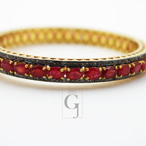 Fashionable 14k gold red ruby bangle Rosecut pave diamond bangle bracelet 925 sterling silver handmade finish diamond bangle bracelet