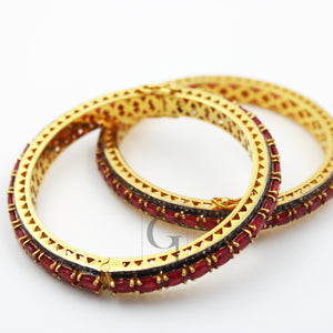 Fashionable 14k gold red ruby bangle Rosecut pave diamond bangle bracelet 925 sterling silver handmade finish diamond bangle bracelet