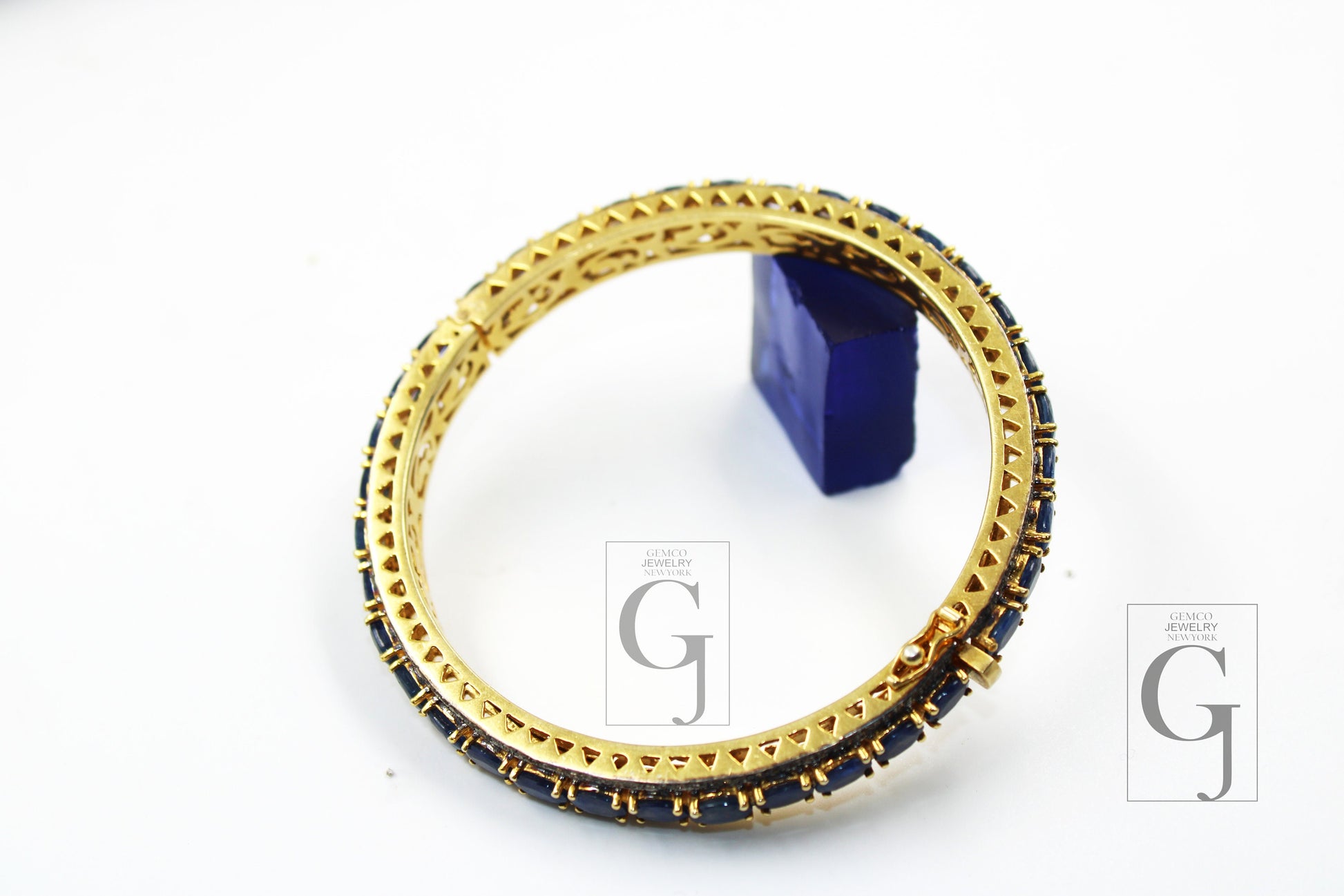 14k Gold Blue Sapphire Bangle Rosecut Pave Diamond Bangle Bracelet 925 Sterling Silver Handmade Finish Diamond Bangle Bracelet