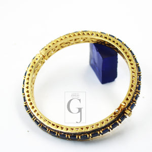 14k Gold Blue Sapphire Bangle Rosecut Pave Diamond Bangle Bracelet 925 Sterling Silver Handmade Finish Diamond Bangle Bracelet