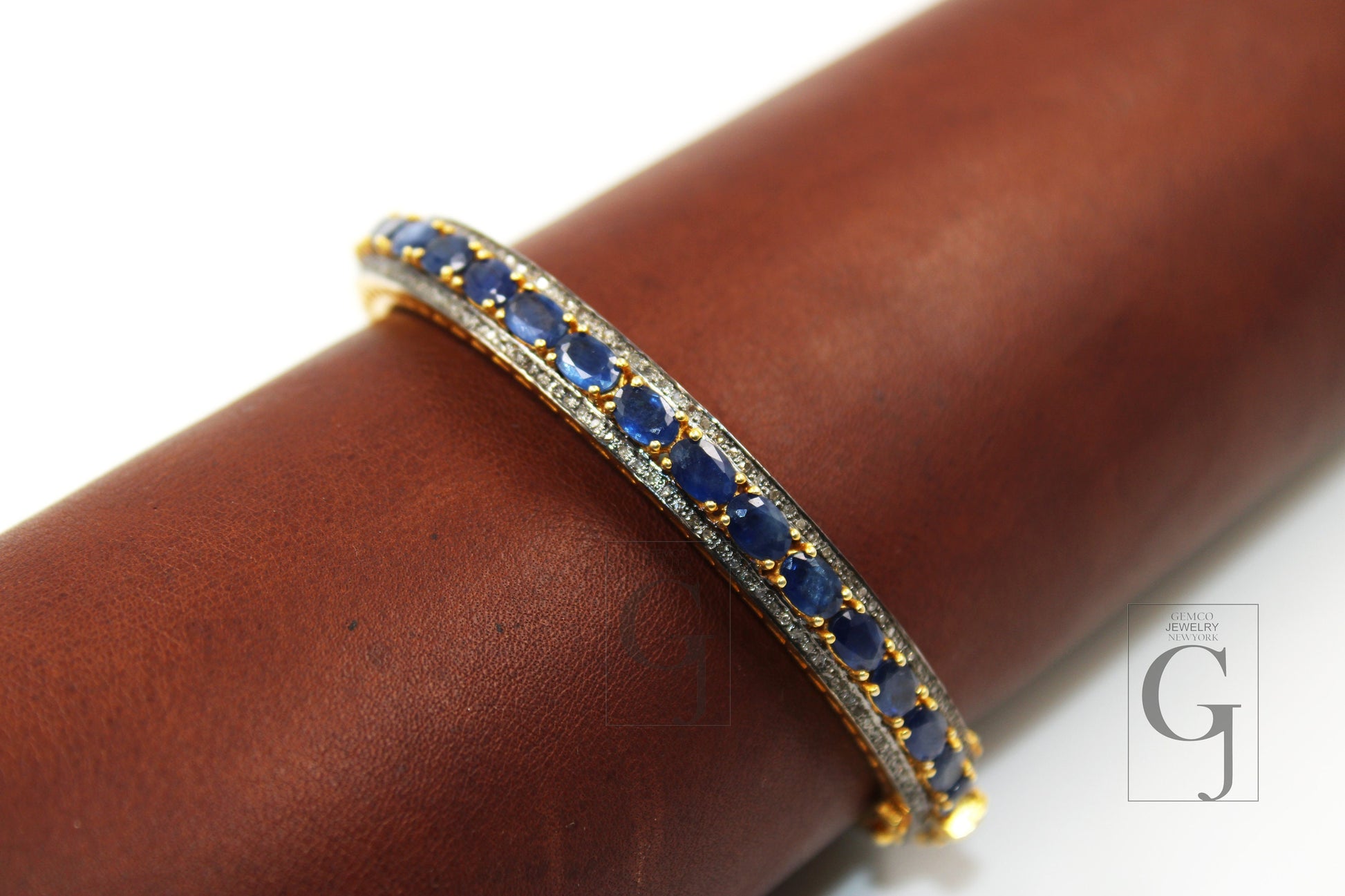 14k Gold Blue Sapphire Bangle Rosecut Pave Diamond Bangle Bracelet 925 Sterling Silver Handmade Finish Diamond Bangle Bracelet