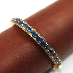 14k Gold Blue Sapphire Bangle Rosecut Pave Diamond Bangle Bracelet 925 Sterling Silver Handmade Finish Diamond Bangle Bracelet