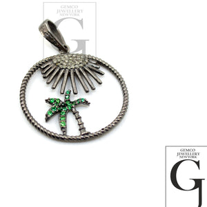 Very beautiful beach designer emerald Rosecut pave diamond pendant 925 sterling silver handmade finish diamond jewelry necklace pendant