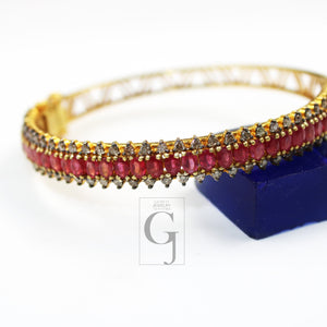 Beautiful 18k Gold Ruby Bangle Rosecut Pave Diamond Bangle Bracelet 925 Sterling Silver Handmade Finish Diamond Bangle Bracelet Jewelry