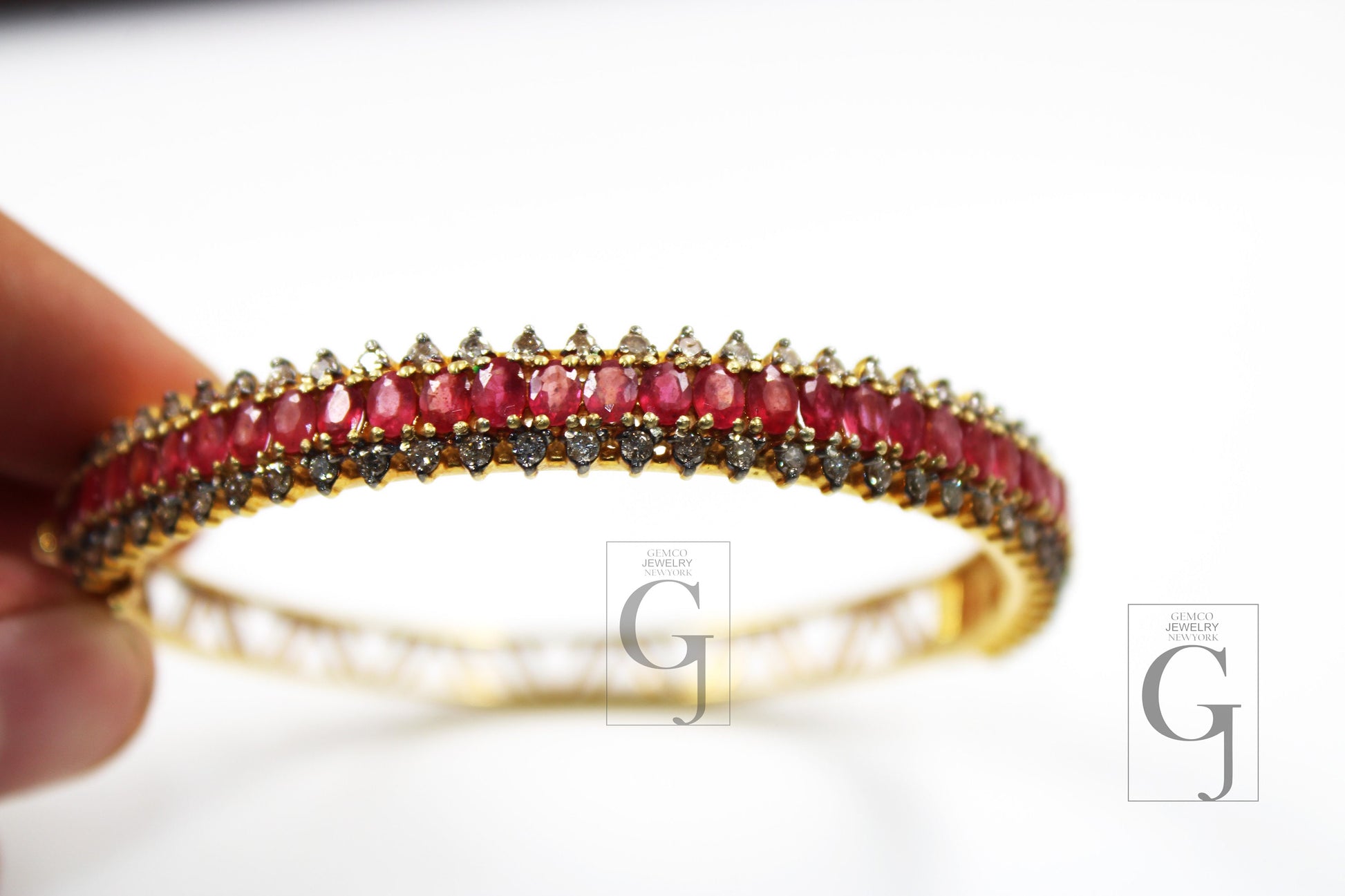 Beautiful 18k Gold Ruby Bangle Rosecut Pave Diamond Bangle Bracelet 925 Sterling Silver Handmade Finish Diamond Bangle Bracelet Jewelry