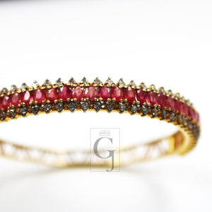 Beautiful 18k Gold Ruby Bangle Rosecut Pave Diamond Bangle Bracelet 925 Sterling Silver Handmade Finish Diamond Bangle Bracelet Jewelry