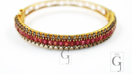 Beautiful 18k Gold Ruby Bangle Rosecut Pave Diamond Bangle Bracelet 925 Sterling Silver Handmade Finish Diamond Bangle Bracelet Jewelry