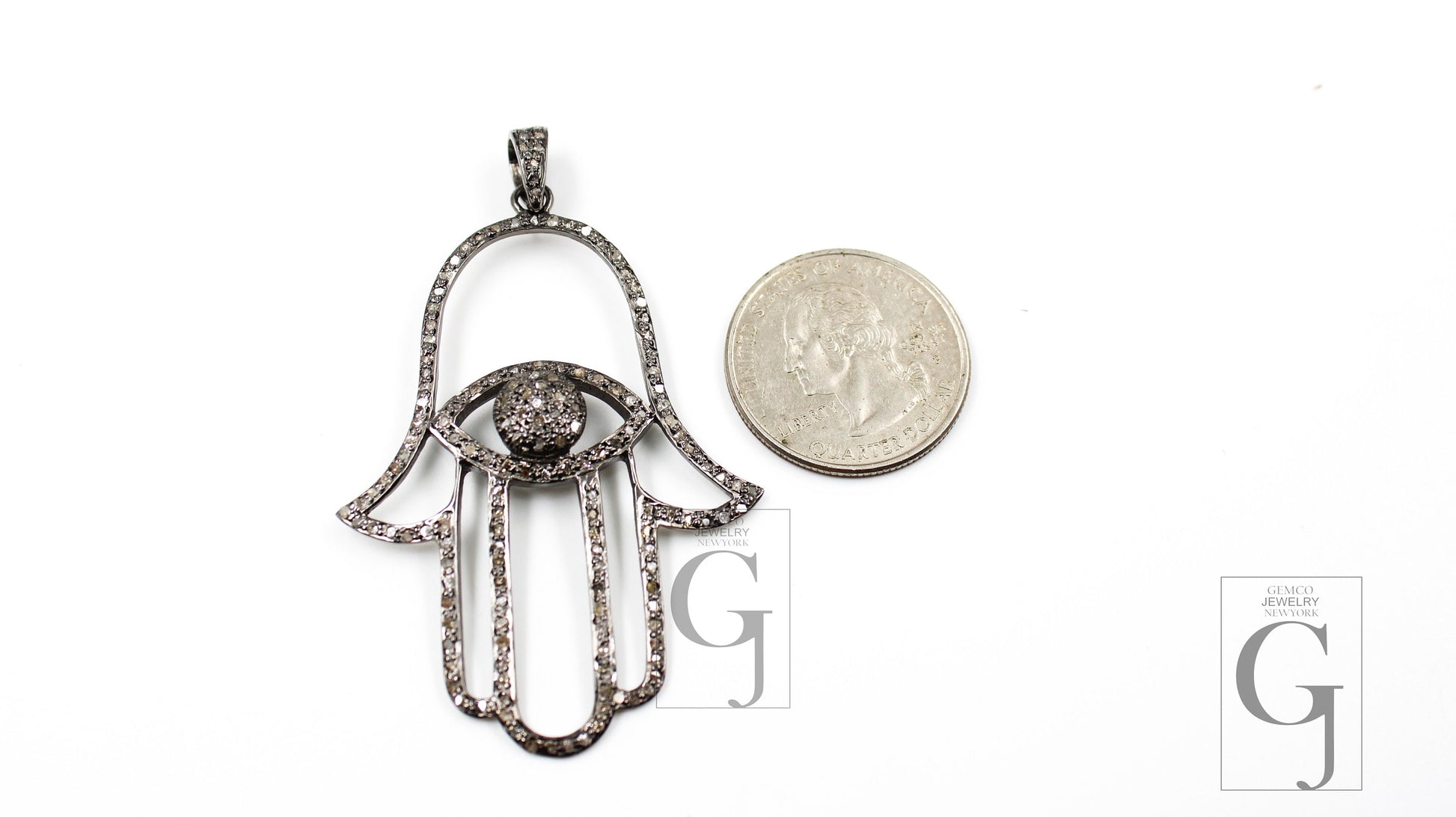Antique Look Oxidized Evil Eye Humsa Designer Rosecut Pave Diamond Pendant 925 Sterling Silver Handmade Finish Diamond Necklace Pendant