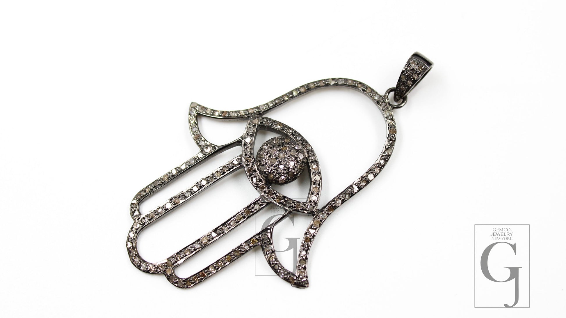 Antique Look Oxidized Evil Eye Humsa Designer Rosecut Pave Diamond Pendant 925 Sterling Silver Handmade Finish Diamond Necklace Pendant