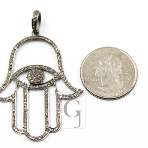Antique Hamsa Evil Eye Pendant Designer Rosecut Pave Diamond Pendant 925 Sterling Silver Handmade Finish Diamond Charms Necklace Pendant