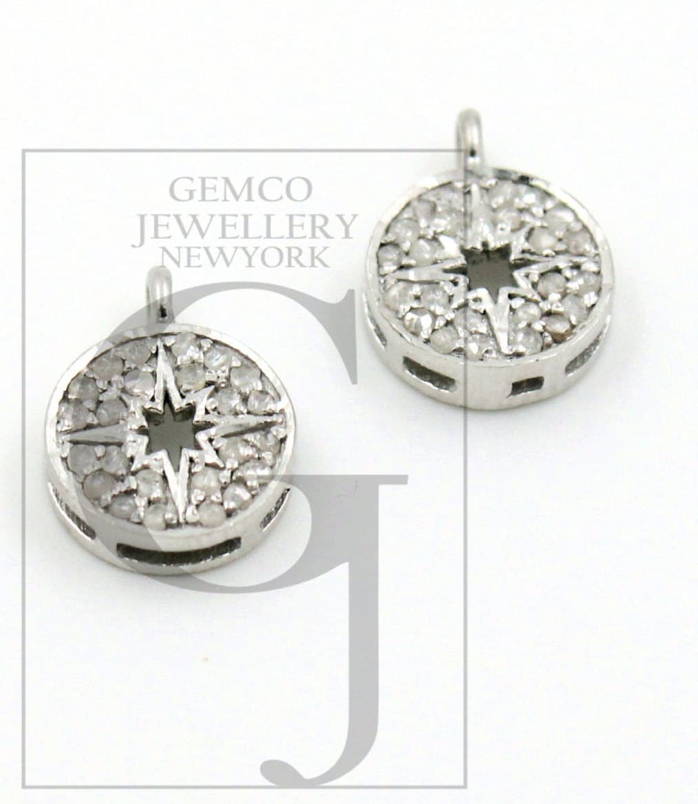 Fashionable Starburst Rosecut Pave Diamond Pendant 925 Sterling Silver Handmade Finish Diamond Charms Available In Vermeil, Oxidised Also