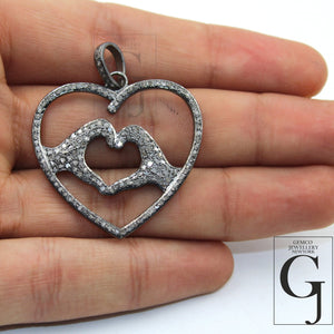 One of a Kind Heart Designer Pendant Rosecut Pave Diamond Pendant 925 Sterling Silver Handmade Finish Diamond Jewelry Necklace Pendant