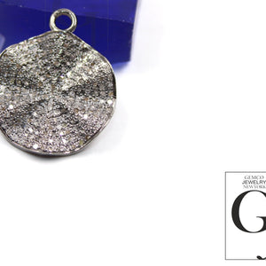 Very Antique look wavey coin designer Rosecut pave diamond pendant 925 sterling silver handmade finish diamond charms necklace pendant