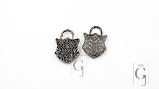 Antique Look Padlock Designer Pendant Rosecut Pave Diamond Pendant 925 Sterling Silver Handmade Finish Diamond Charms Necklace Pendant
