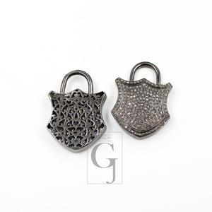 Antique Look Padlock Designer Pendant Rosecut Pave Diamond Pendant 925 Sterling Silver Handmade Finish Diamond Charms Necklace Pendant