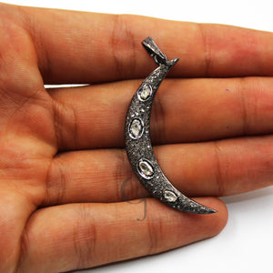 Slice Diamond Crescent Moon Designer Pendant Rosecut Pave Diamond Pendant 925 Sterling Silver Handmade Finish Diamond Charm Necklace Pendant