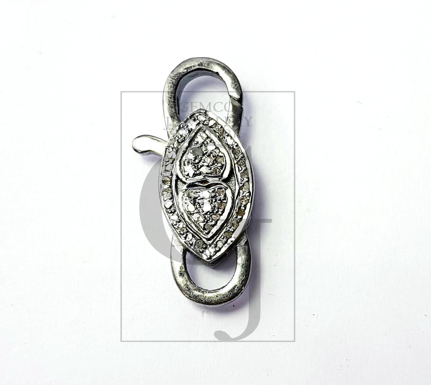 Rosecut pave diamond lobster design clasp 925 sterling silver handmade finish clasp with matching jump ring