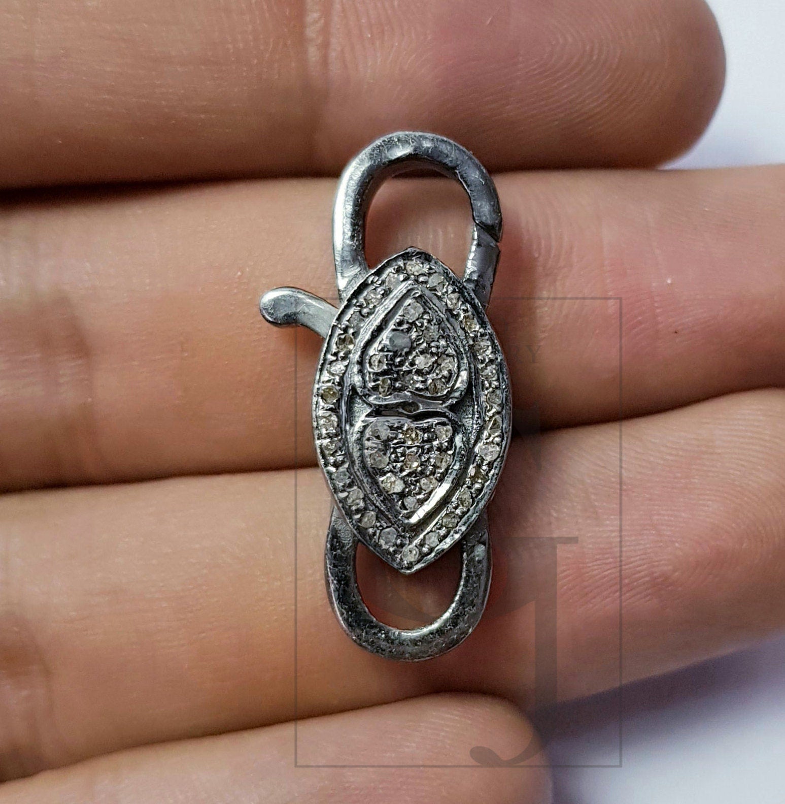 Rosecut pave diamond lobster design clasp 925 sterling silver handmade finish clasp with matching jump ring