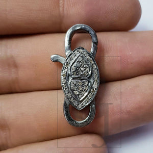 Rosecut pave diamond lobster design clasp 925 sterling silver handmade finish clasp with matching jump ring