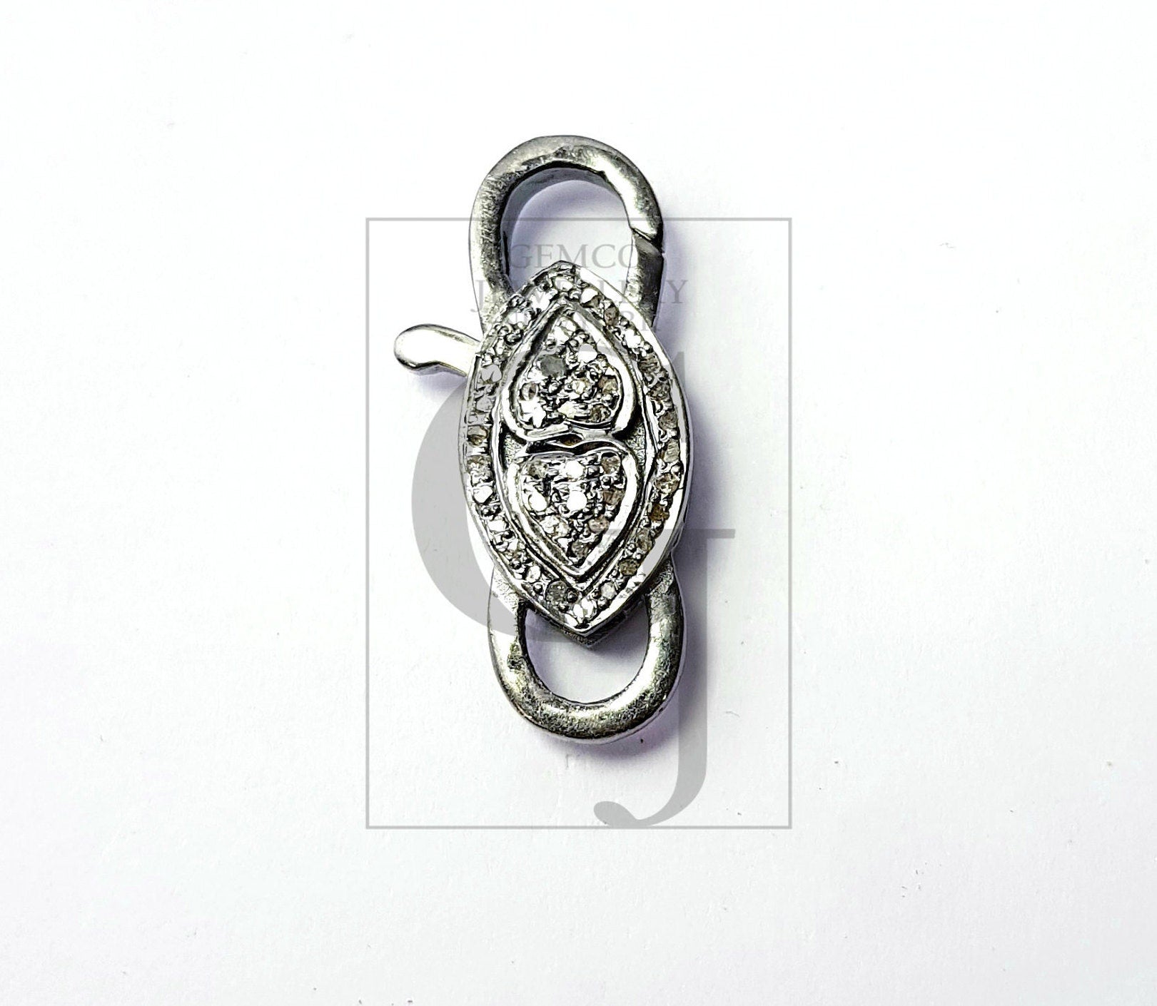 Rosecut pave diamond lobster design clasp 925 sterling silver handmade finish clasp with matching jump ring