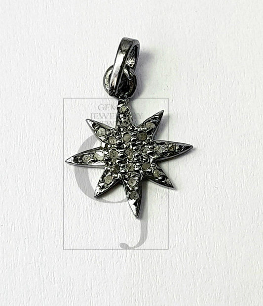 Beautiful Starburst Designer Rosecut Pave Diamond Pendant 925 Sterling Silver Handmade Finish Diamond Charms Pendant