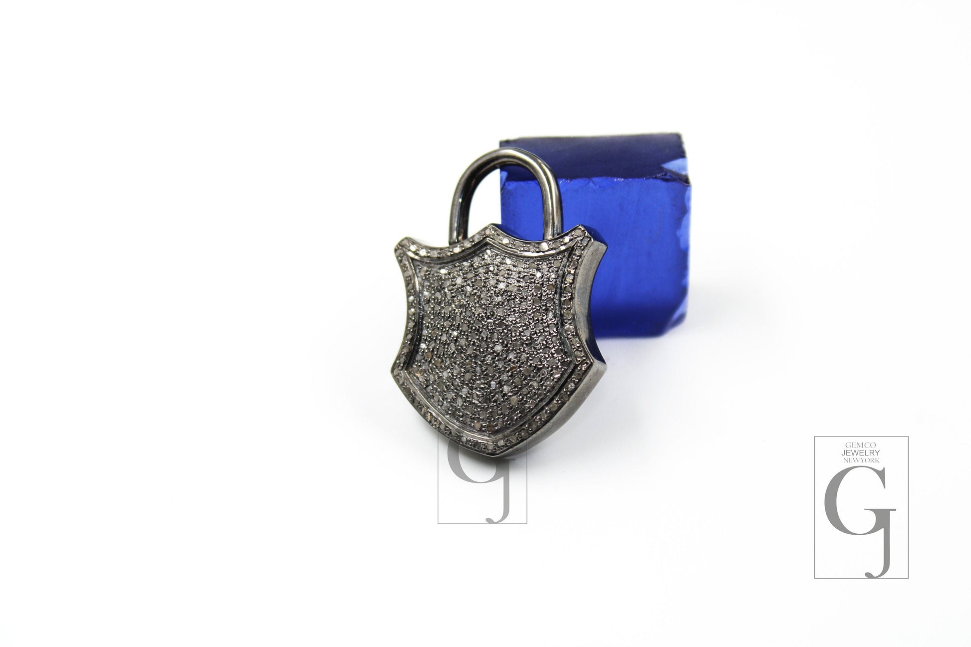 Antique Look Padlock Designer Pendant Rosecut Pave Diamond Pendant 925 Sterling Silver Handmade Finish Diamond Charms Necklace Pendant
