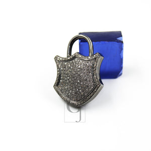 Antique Look Padlock Designer Pendant Rosecut Pave Diamond Pendant 925 Sterling Silver Handmade Finish Diamond Charms Necklace Pendant