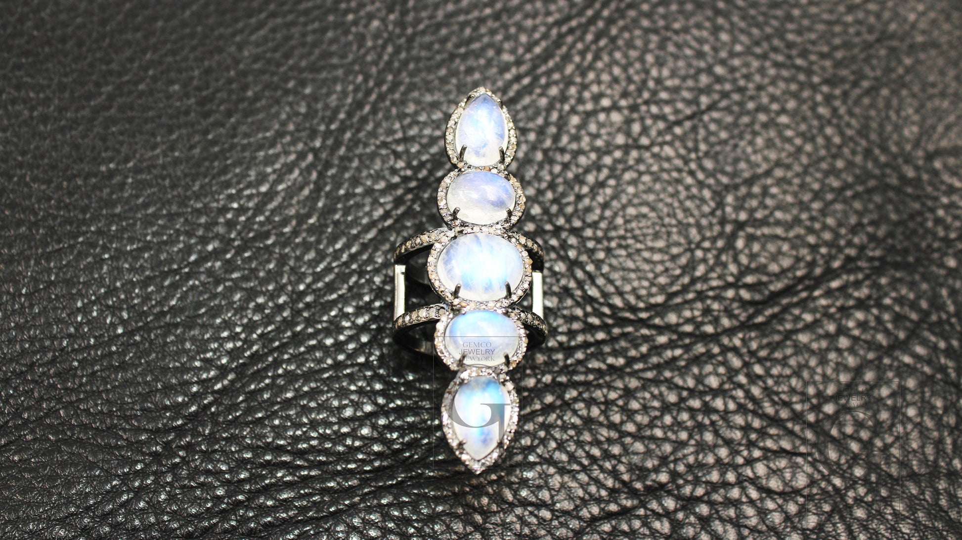 Very Beautiful Rainbow Moonstone Ring Designer Rosecut Pave Diamond Rings 925 Sterling Silver Handmade Silver Finish Diamond Ring