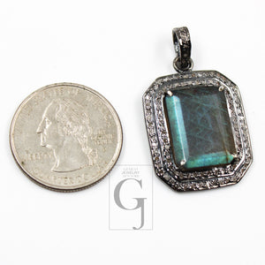 Antique Look Labradorite Pendant Designer Rosecut Pave Diamond 925 Sterling Silver Handmade Finish Pendent Diamond Charms Necklace Pendant