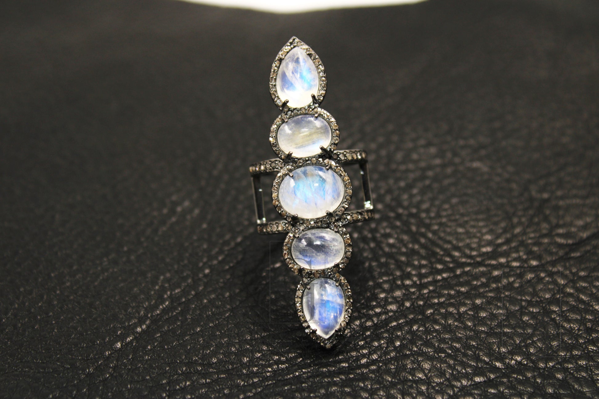 Very Beautiful Rainbow Moonstone Ring Designer Rosecut Pave Diamond Rings 925 Sterling Silver Handmade Silver Finish Diamond Ring